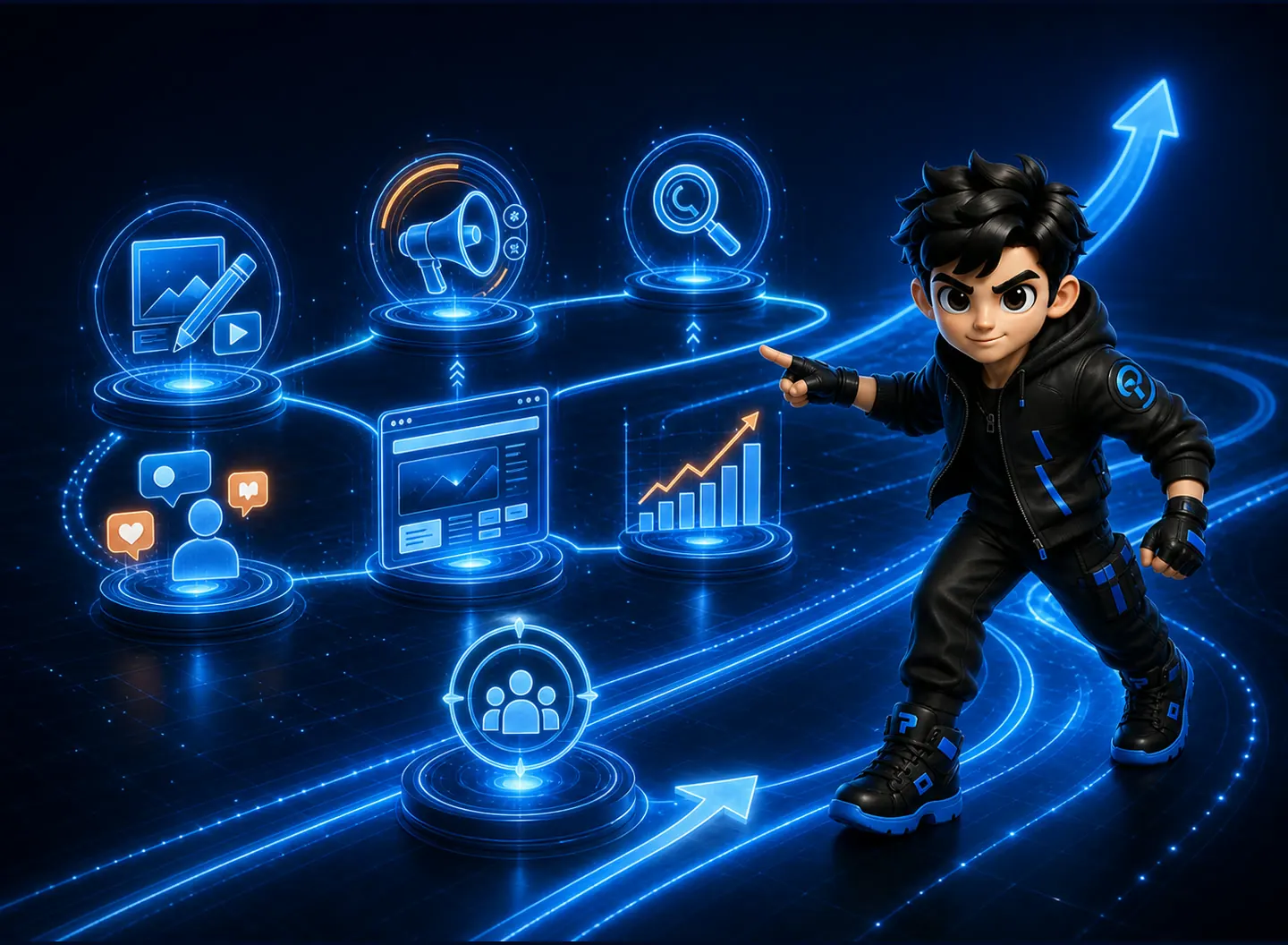 Mascot PTK thể hiện lộ trình Marketing tăng trưởng